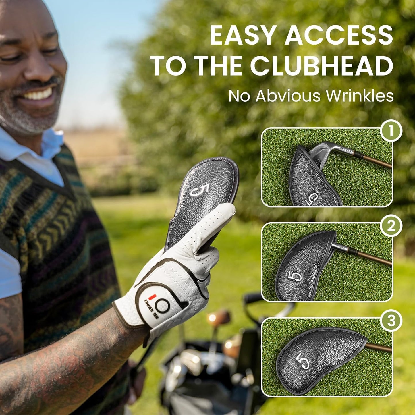 FINGER TEN Premium Synthetic Leather Stylish Iron & Wedge Golf Head Covers Value 12 Piece Set, Embroidered Labels & Fits Most Clubs Gift Set, Travel Protection Accessories