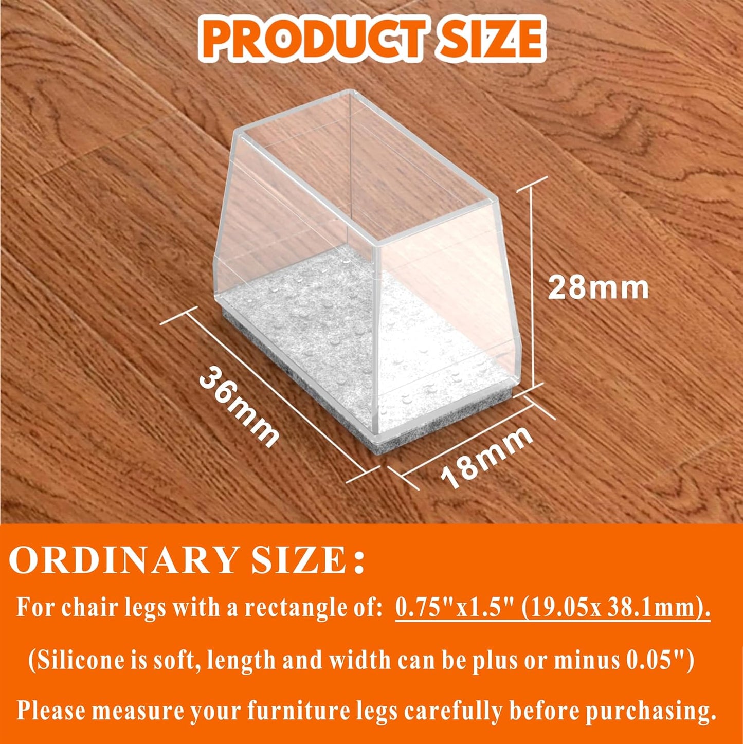 Rectangle Chair Leg Protectors for Hardwood Floors,16 PCS Silicone Covers to Protect Wood Tile Floors Felt Pads Furniture Leg Caps Reduce Noise. Easy to Move.(Clear,0.75 x 1.5 Inch,Rectangle)