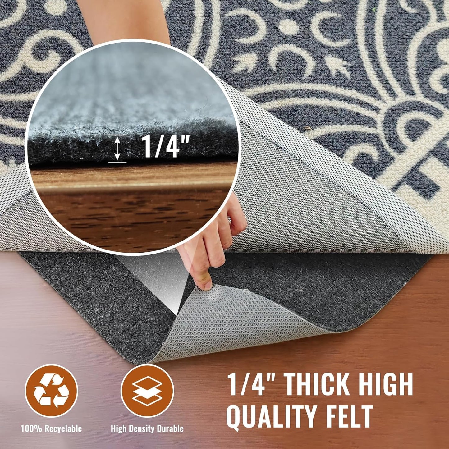 Felt Rug Pad, 10 x 14 Ft Rubber Non-Slip Rug Pad Gripper, Keep Rugs Secure and in Place, Extra Strong Under Carpet Mat Cushion - for All Floors