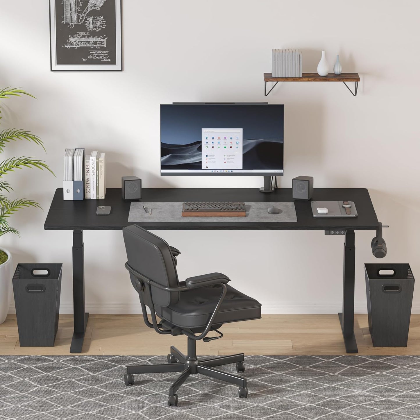 Piskyet Black Office Trash Can for Near Desk,7 Gallon Unique Wood Bedroom Garbage Can,Vintage Wastebasket with Handle, Decorative Trash Can for Home Office,12.2" L x 9.6" W x 14.9" H