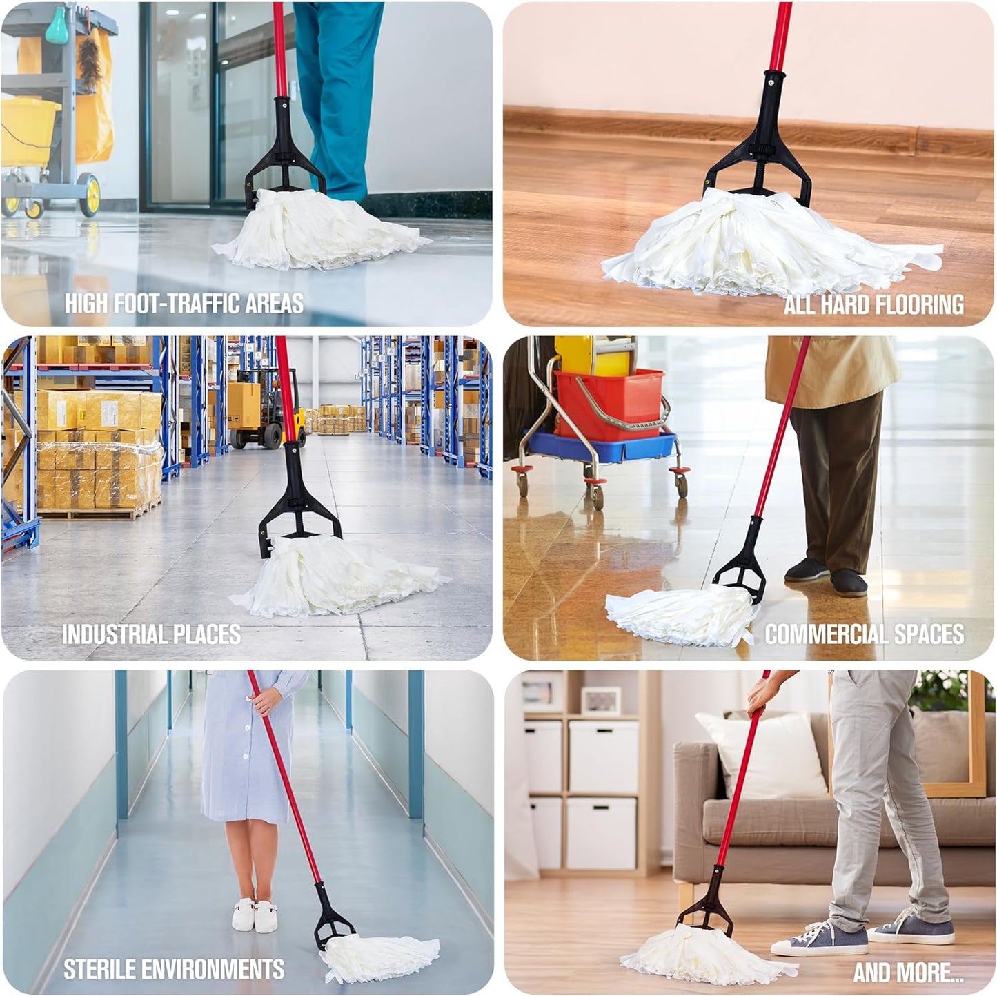 Matthew Cleaning Looped-Open Disposable Industrial Wet Mop Head 1.25'' Universal Headband Non-Woven Commercial Replacement for Indoor & Outdoor Use, Floor Cleaning String Mop Refill 3 Pack