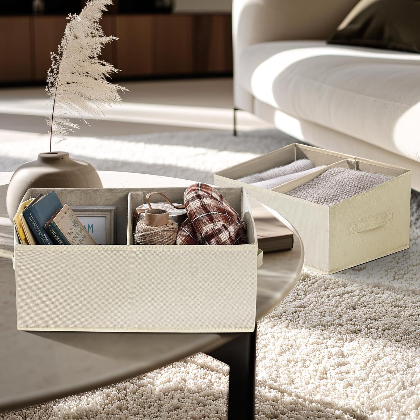 DIMJ Trapezoid Storage Bins for clothes - 4 Packs Closet Organizers and Storage Baskets, Foldable Closet Baskets with Handles and Divider, Closet Storage Bin Toybox for Shelves Living Room Bedroom