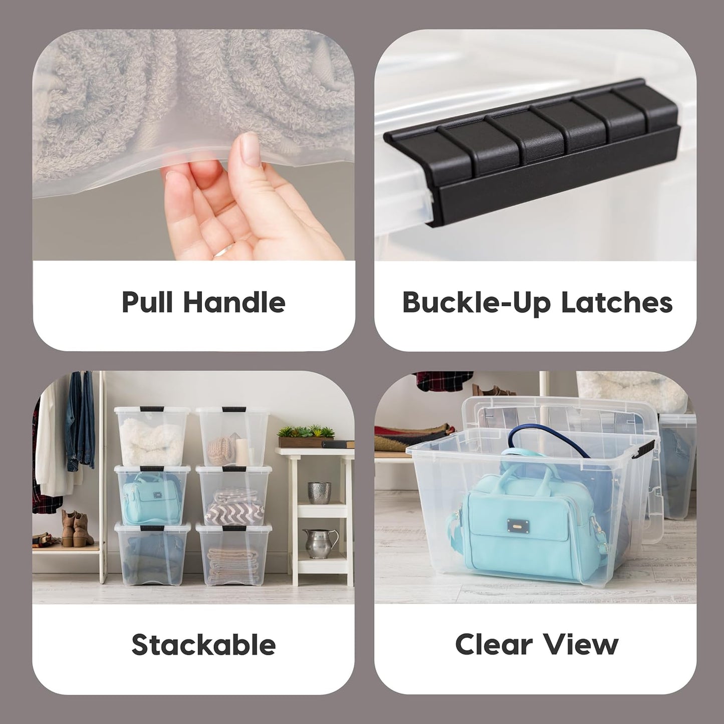 IRIS USA 6-Pack 54 Quart Stackable Storage Bins with Lids [Made in USA] - Everyday Organizer Latching Clear Plastic Organization Containers Closet Bedroom Shelving Units Home Storage - Clear/White