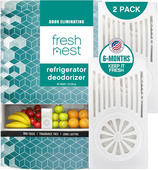 Refrigerator Deodorizer with Zeolites (2-Pack) - Odor Eliminator for Fridge & Freezer - Outshines Baking Soda and Bamboo Charcoal Bags - Long-Lasting, & Safe