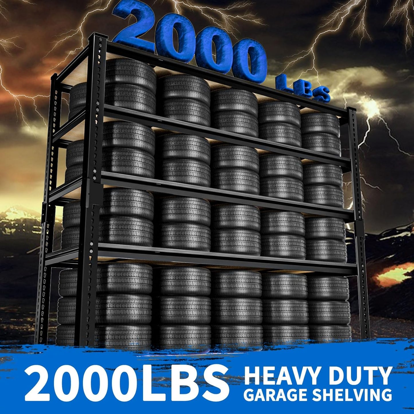 Garage Shelving, 4 PCS Storage Shelves Heavy Duty 2000 LBS Capacity, 5 Tier Adjustable Metal Organizer Wire Rack, 36" L x 18" W x 72" H Utility Shelf Unit for Kitchen Pantry