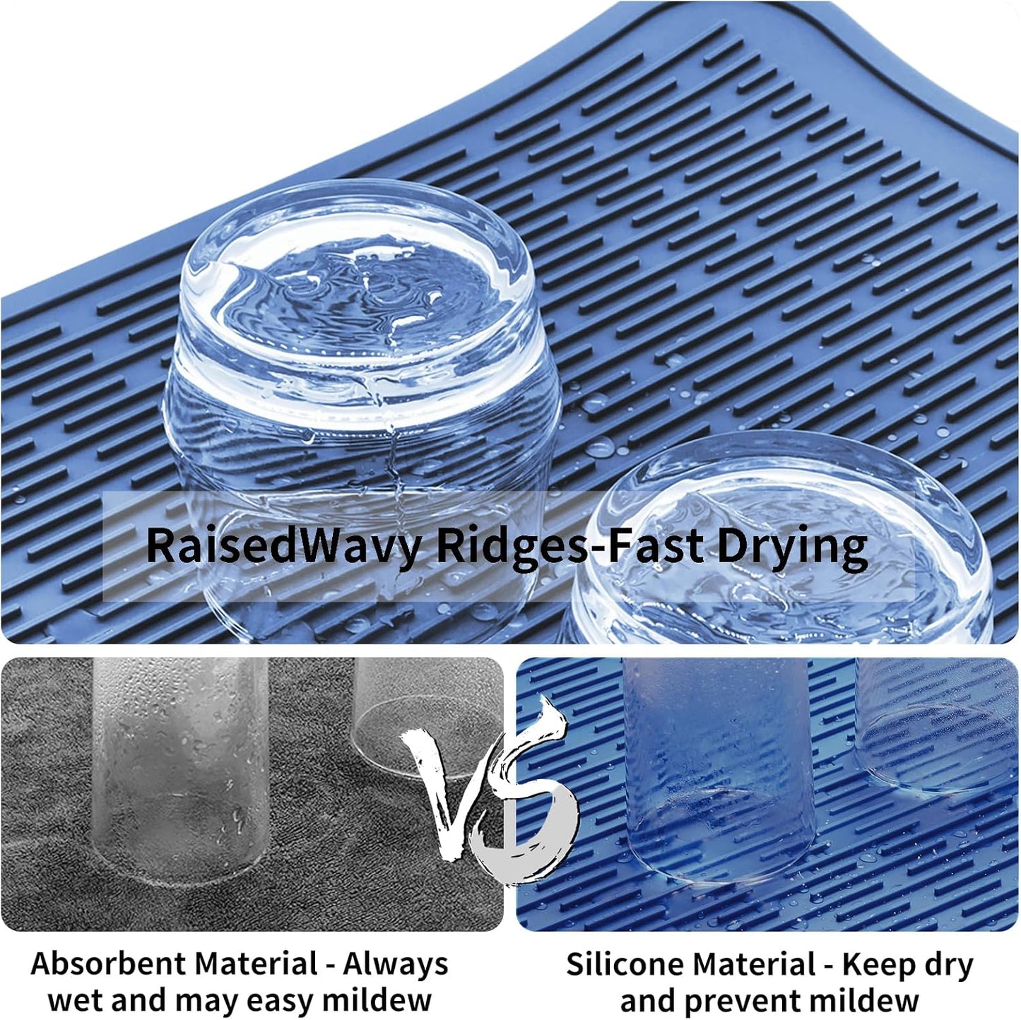 ZLR Silicone Dish Drying Mat for Kitchen Counter, Eco-Friendly Fast Dry Dish Mat, Easy Clean Multi Usage Drying Matt, Heat Resistant Trivet, 16" x 18" XL, Lichen Blue