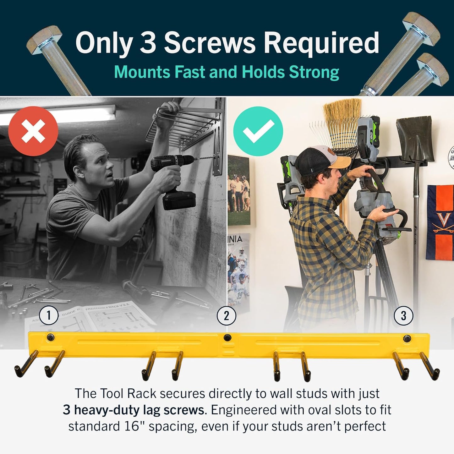 StoreYourBoard Wall-Mounted Rack With 4 Garage Hooks – Heavy-Duty Steel Holder Garage & Garden Storage for Shed, Workshop, or Home Organization – For Rakes, Shovels, Tools & More – 1 Pack, Tractor