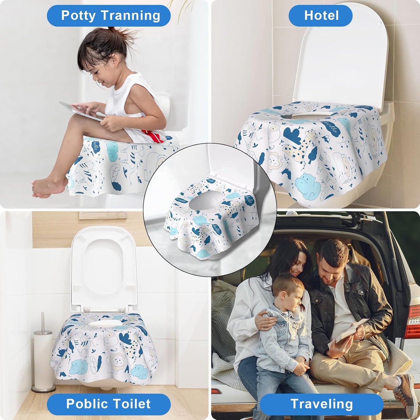 20 PCS Disposable Toilet Seat Covers, Extra Large Portable Potty Seat Covers for Toilet, Bathroom, Toddler & Kid Potty Training Seat Cover, Travel Essentials for Airplane, Trip-Animal