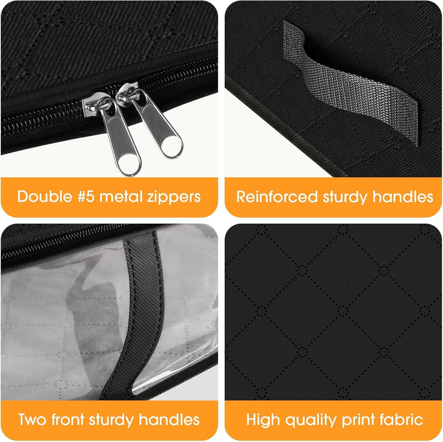 StorageRight Under Bed Storage Bins, 3-Pack 40L Foldable Fabric Storage Bags with Transparent Window, Breathable Organizer for Clothes/Blanket/Comforter/Quiltr, Black