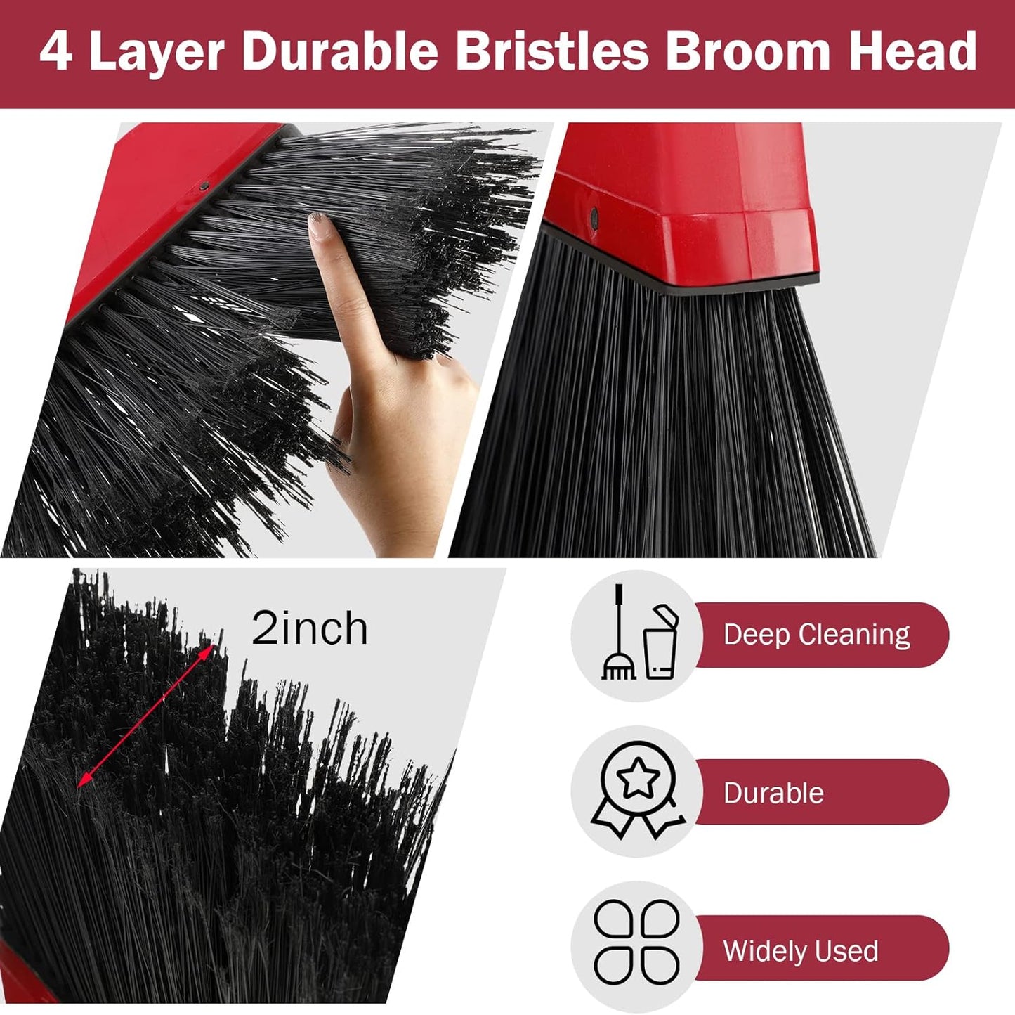 8 Pcs Outdoor Broom for Floor Cleaning 54 Inch Commercial Heavy Duty Broom Long Handle Kitchen Household Angle Brooms for Sweeper Sweeping Indoor Dust Hair Cleaner Corn Shop(Red)