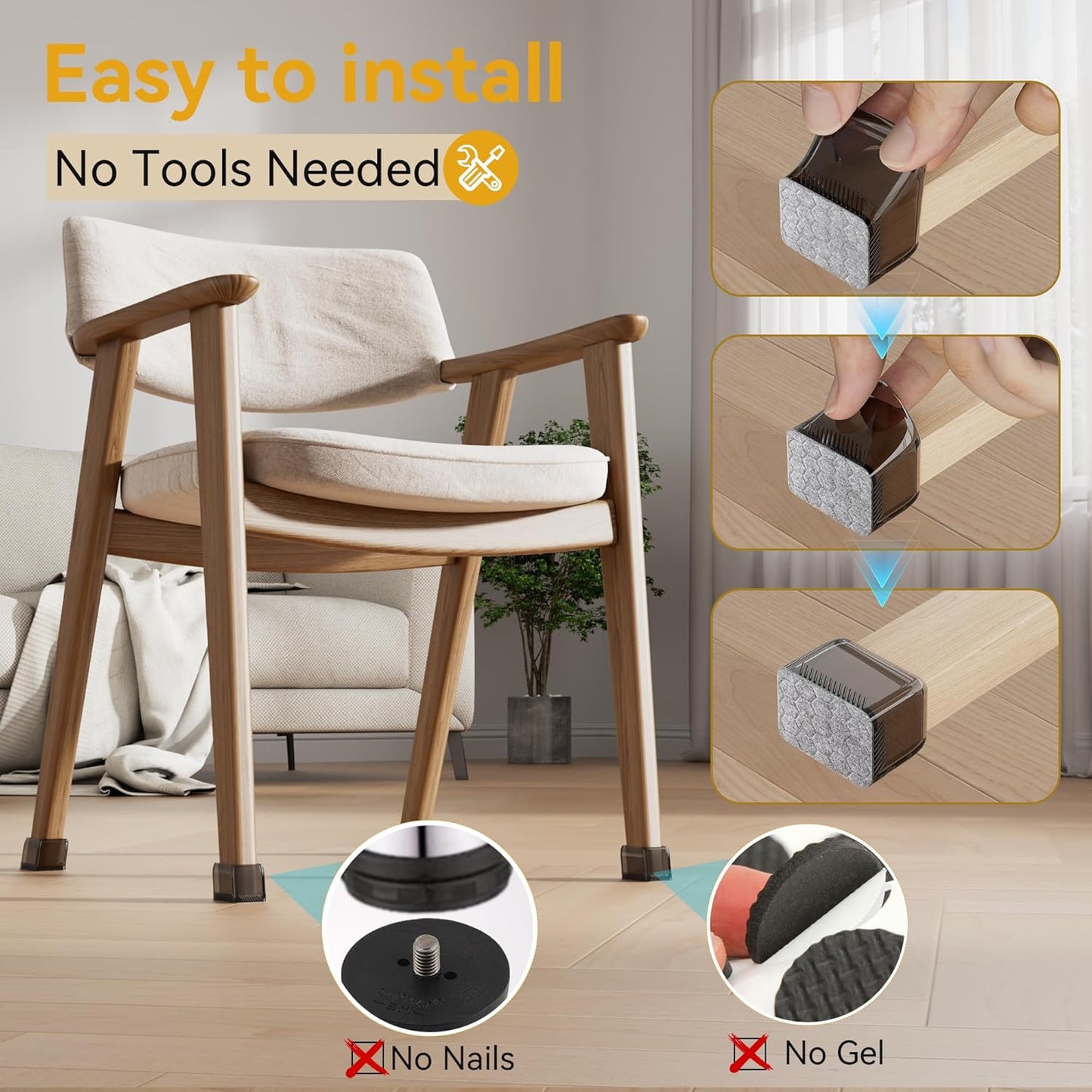 24PCS Rectangular Chair Leg Floor Protectors, Furniture Sliders, Non-Slip Felt Furniture Pads for Hardwood Floors, Silicone Cap Covers to Protect Floors,(Fit L :1.34-1.57", W: 0.87-1.18")