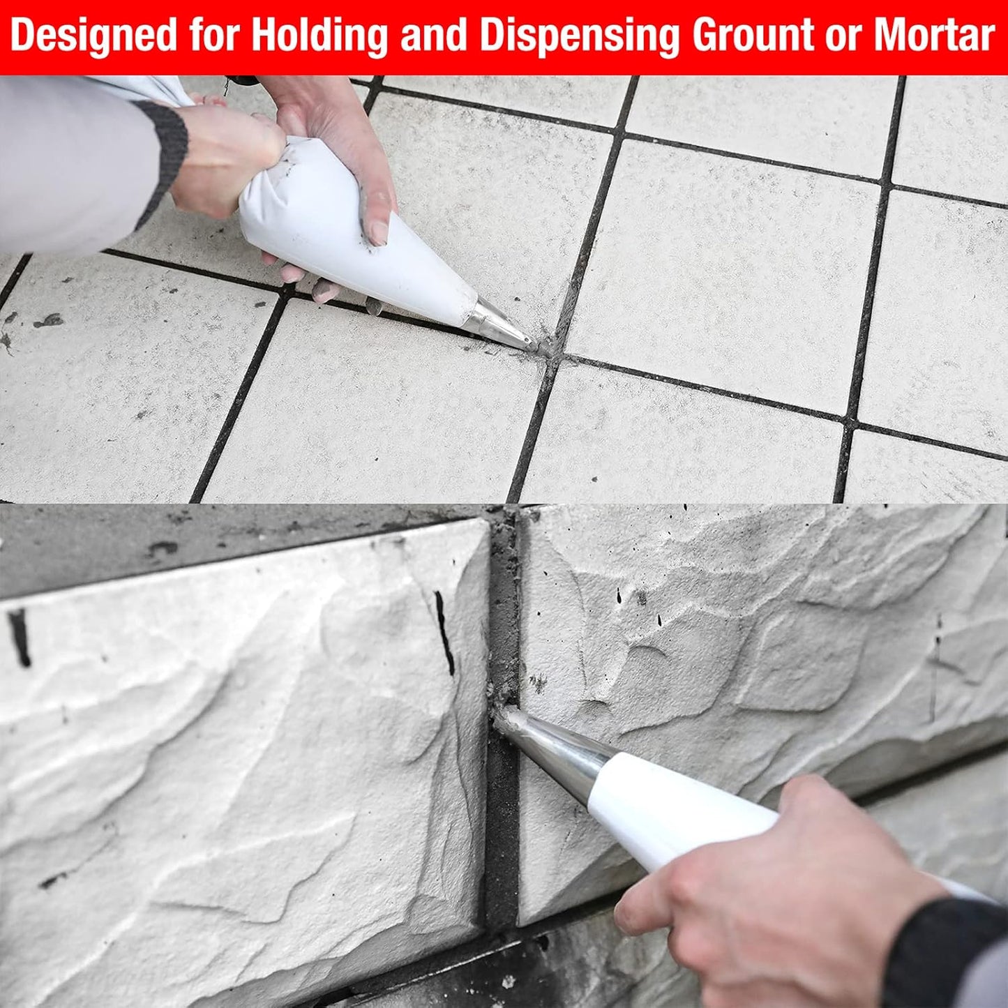 Goldblatt 4 Pieces Tile Grout Masonry Mortar Bag Set, Includes 3 Pieces Tear Puncture Resistant Grout Bag & 1 Piece Brick Jointer for Tile Installation Work