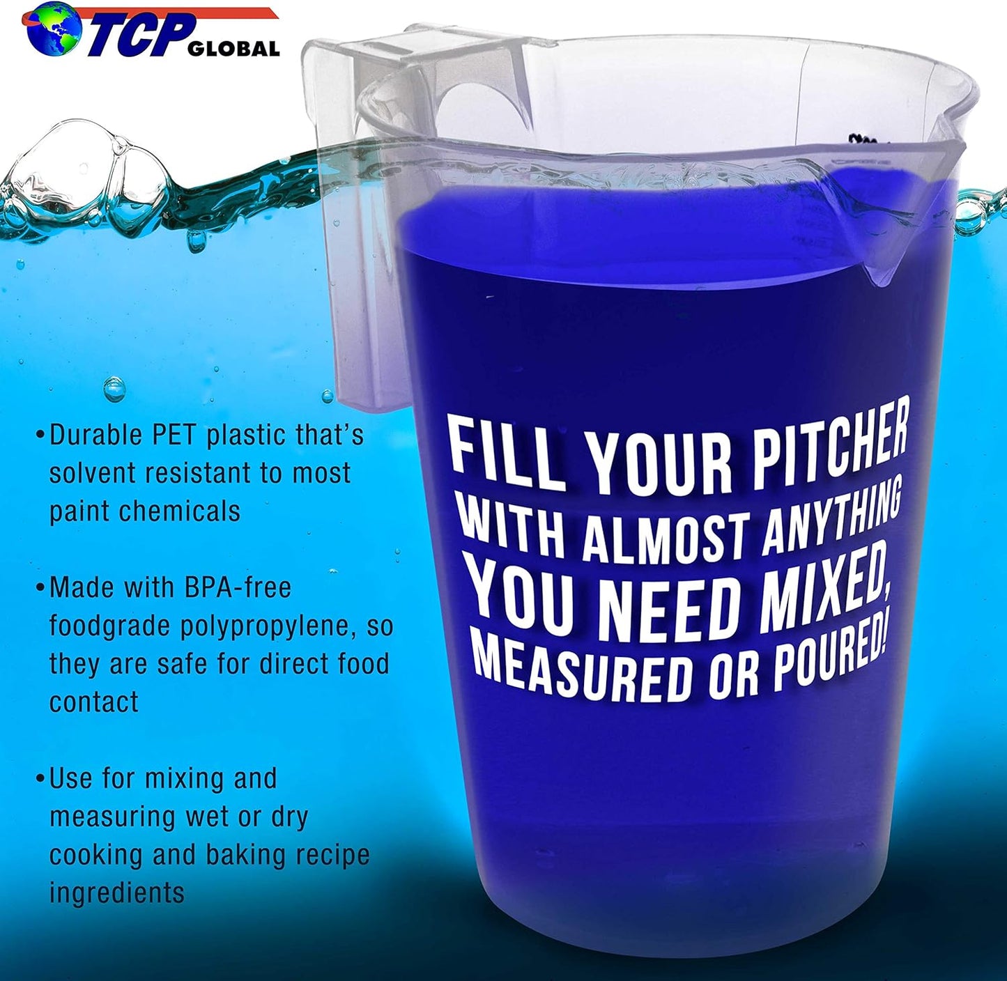 TCP Global 5 Liter (5000ml) Gallon Plastic Graduated Measuring and Mixing Pitcher (Pack of 3) - Holds 5 Quarts 1.25 Gallons- Pouring Cup, Measure & Mix Paint, Resin, Epoxy, Kitchen Cooking Baking