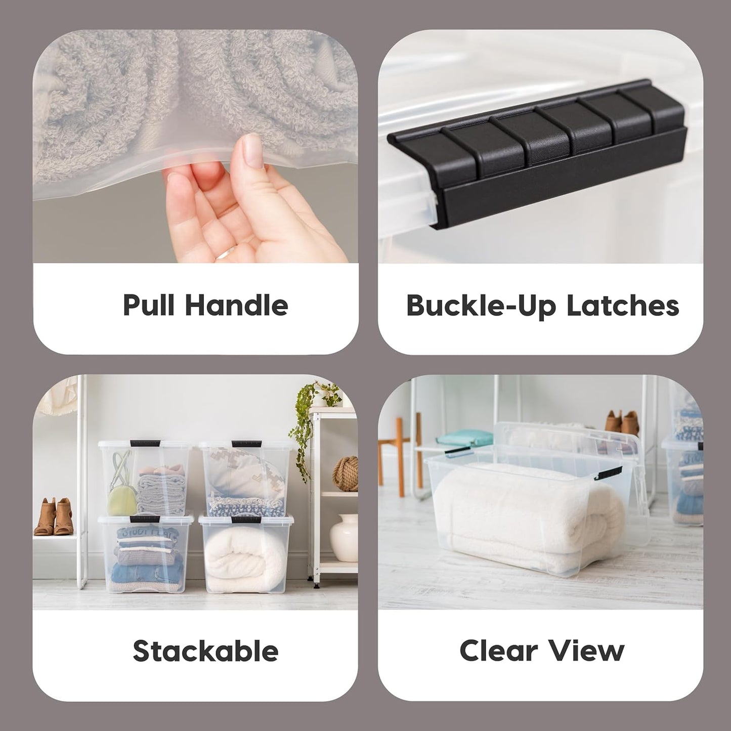 IRIS USA 72 Qt Stackable Plastic Storage Bins with Lids, 6 Pack - BPA-Free, Made in USA - See-Through Organizing Solution, Latches, Durable Nestable Containers, Secure Pull Handle - Clear