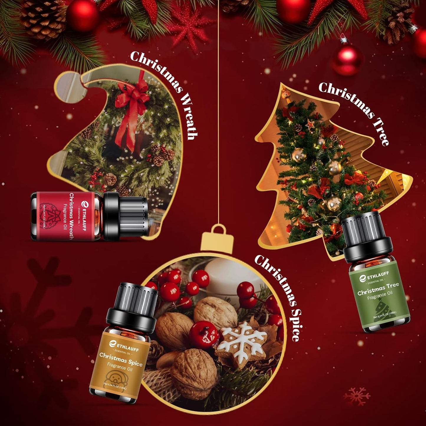 Essential Oils Set,Jingle Bells, Christmas Wreath, Christmas Tree, Christmas Spice, Vanilla Bean Noel, Lavender Marshmallow