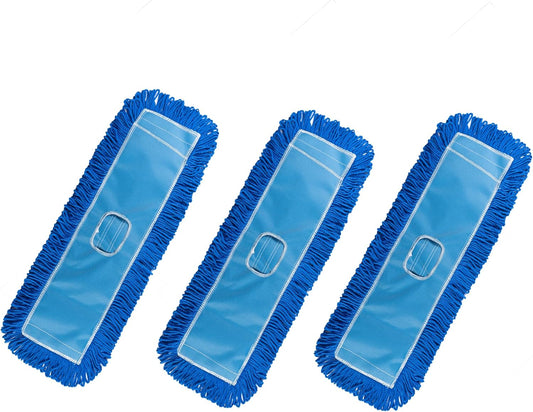 Matthew 24'' Microfiber Loop Dust Mop Washable Commercial&Residential Heavy Duty Mop Head Replacement Premium Absorbent Industrial Dust Mop Refill Pads for Hardwood, Office,Garage and Hotel -3Pack