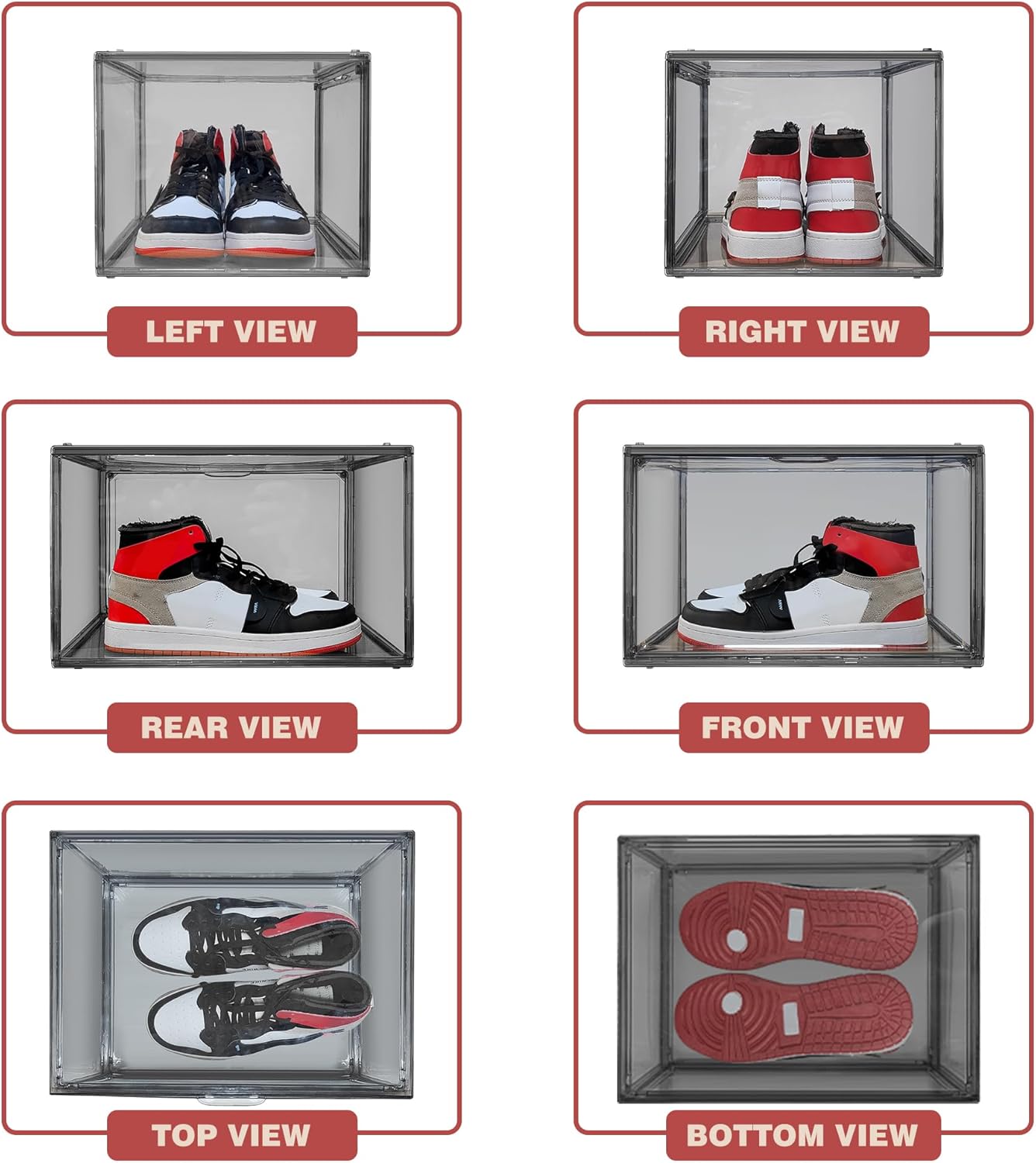 10 Pack Clear Shoe Box Shoe Storage Organizer with Magnetic Door Stackable Shoe Containers for Sneakers, High Heels, Sport Shoes, Size 13