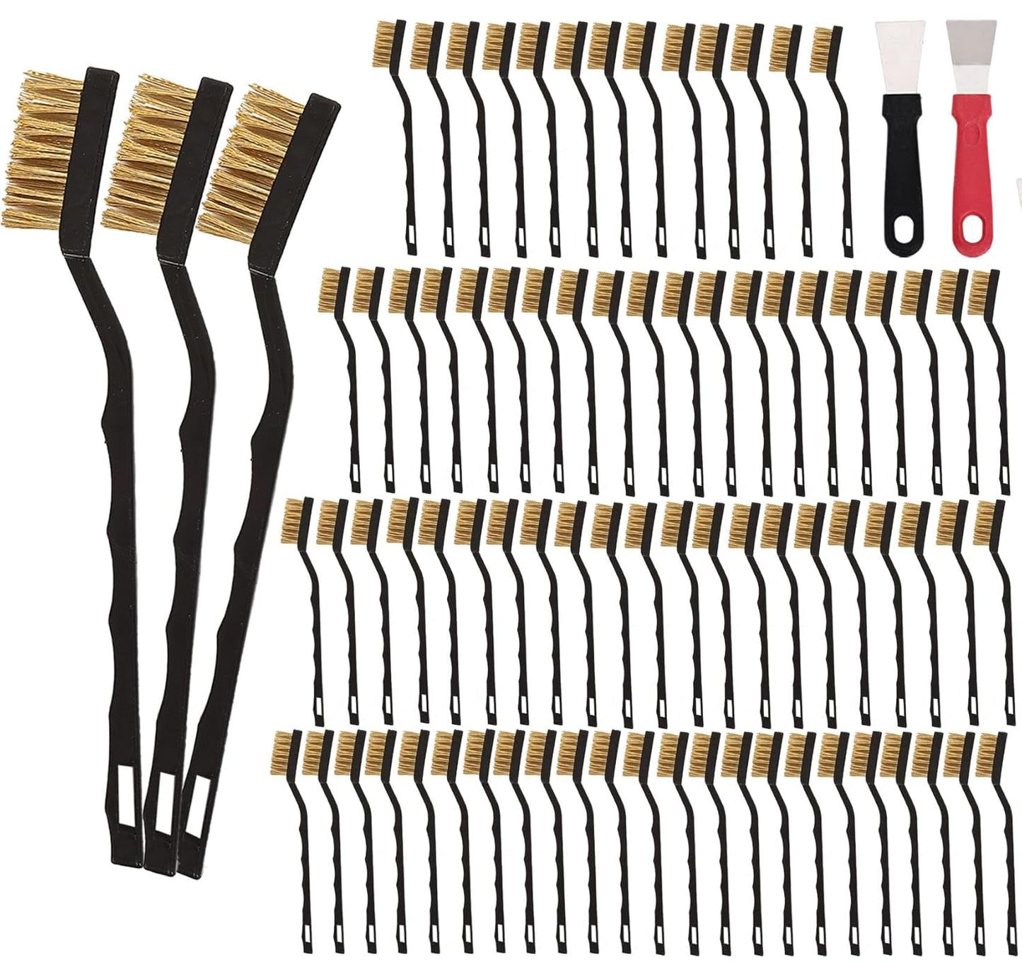 80 Pcs Mini Wire Brush Brass Brush Set, Curved Handle Masonry Brush Wire Brush for Cleaning Welding Slag and Rust