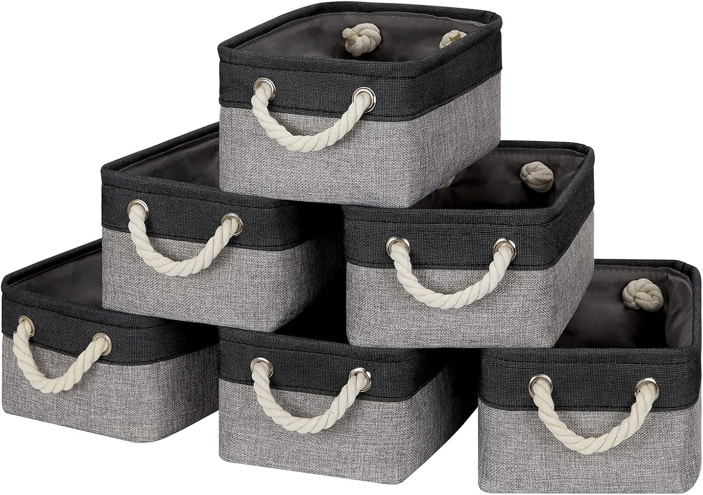 Temary Fabric Storage Baskets 6 Pcs Small Cloth Basket for Shelves Collapsible Decorative Storage Organizer Small Canvas Storage Bins with Handles (Black,11.8L x 7.9W x 5.3H inches)