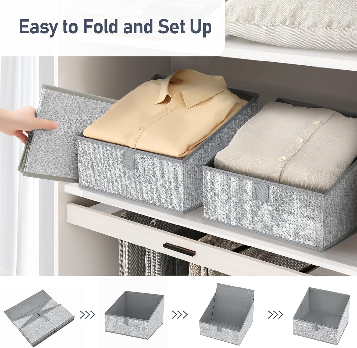 DIMJ Trapezoid Storage Bins, Closet Storage Bins with Handle, Foldable Closet Organizers and Storage Baskets for Toys, Books, Clothes, 8 Packs