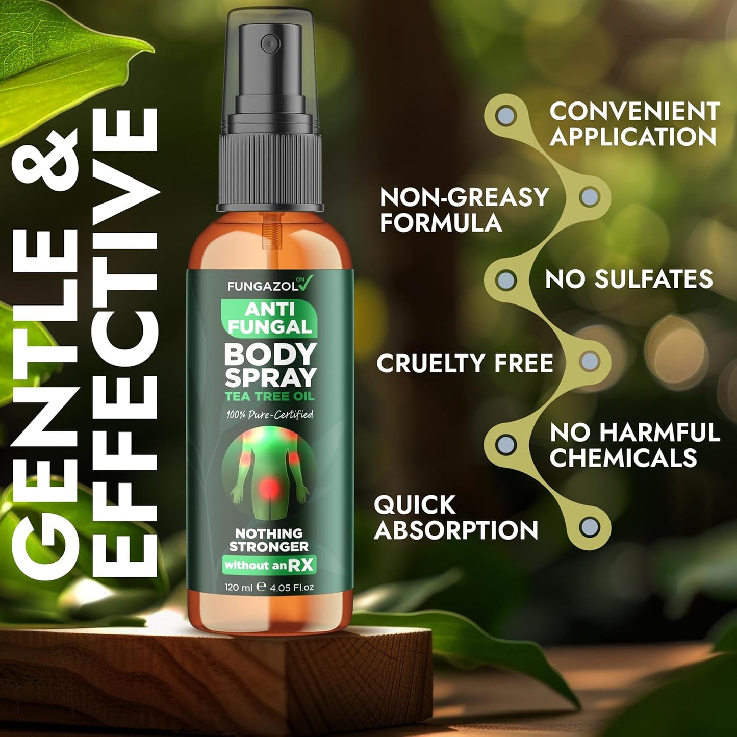 Body Spray with Tea Tree Oil | Fast-Absorbing Antifungal Treatment for Jock Itch, Athlete’s Foot, Ringworm & Nail Fungus | Soothes Itching, Burning & Scaling | Relieves Irritated Skin | 120ml