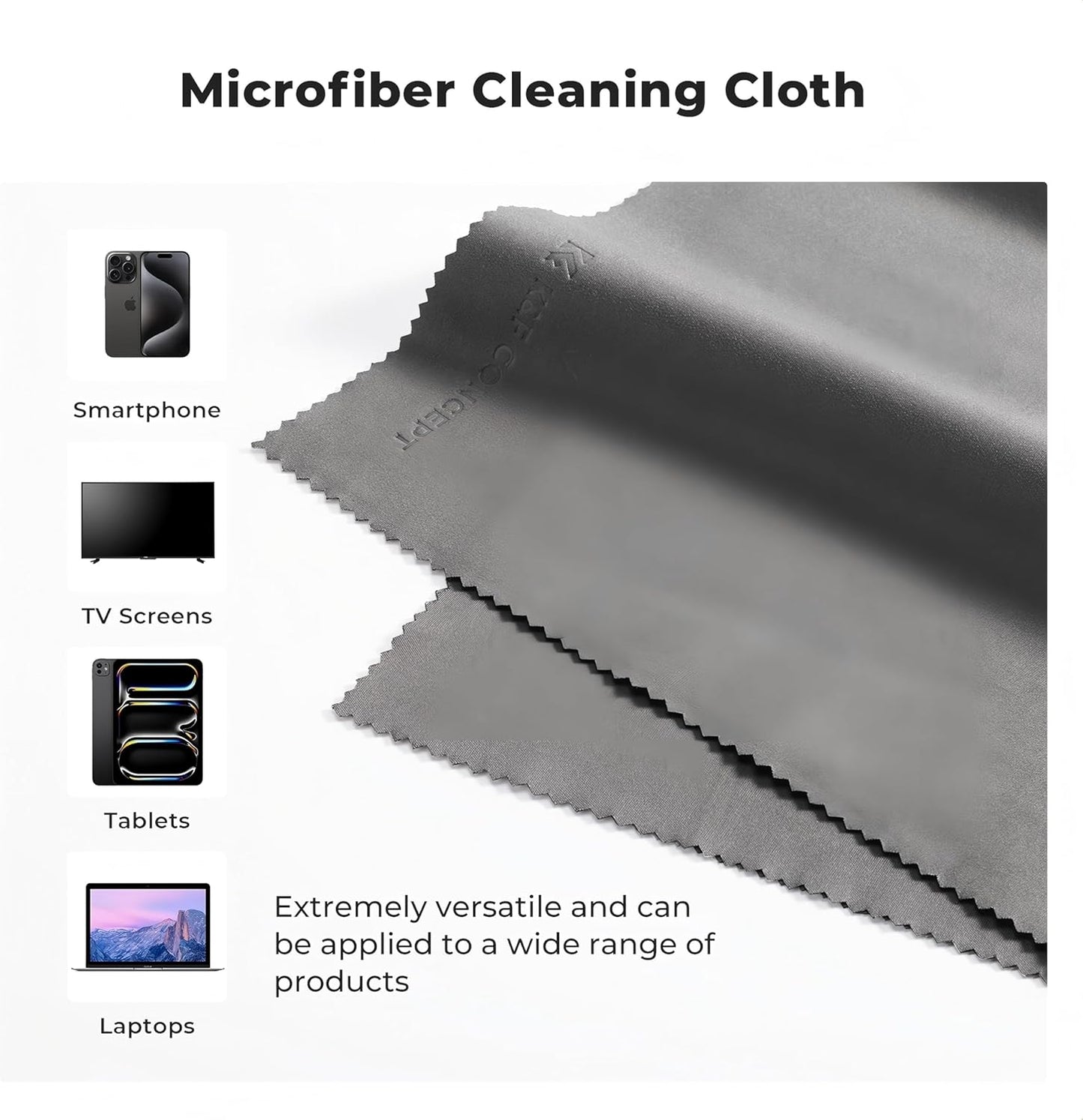 4 Pack 16''x16'' Extra Large Microfiber Cleaning Cloths, K&F Concept Oversized Microfiber Cloths for TV Screen, Electronics, Laptops, Telescope, Computers, Eyeglasses, Gray