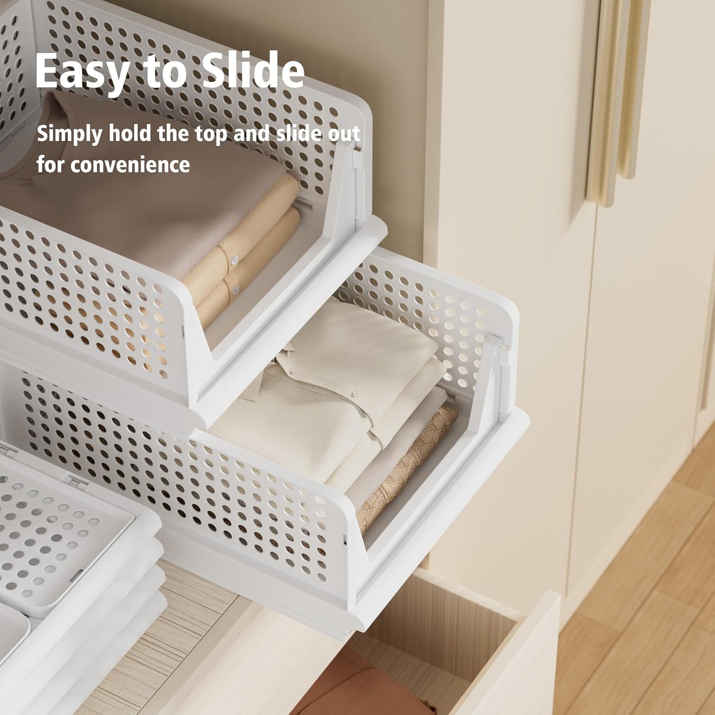 Proarea 4 Pack Stackable Plastic Storage Basket Closet Organizer Bin Foldable Clothes Organizer Storage Drawer Shelf Container for Living Room Bathroom Kitchen Office (2L+2S)