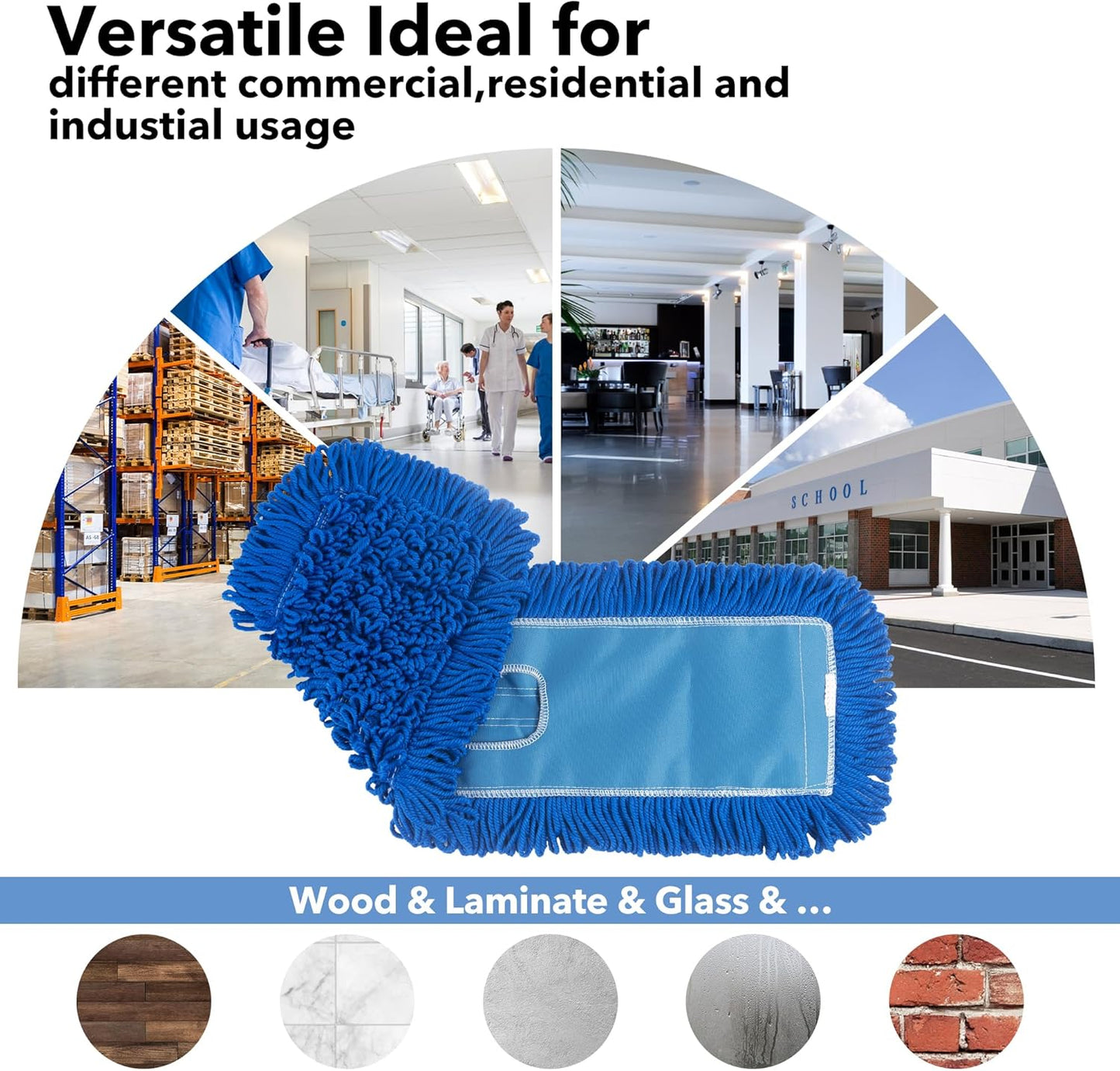 Matthew 36'' Microfiber Loop Dust Mop Washable Commercial&Residential Heavy Duty Mop Head Replacement Premium Absorbent Industrial Dust Mop Refill Pads for Hardwood, Office,Garage and Hotel -1Pack