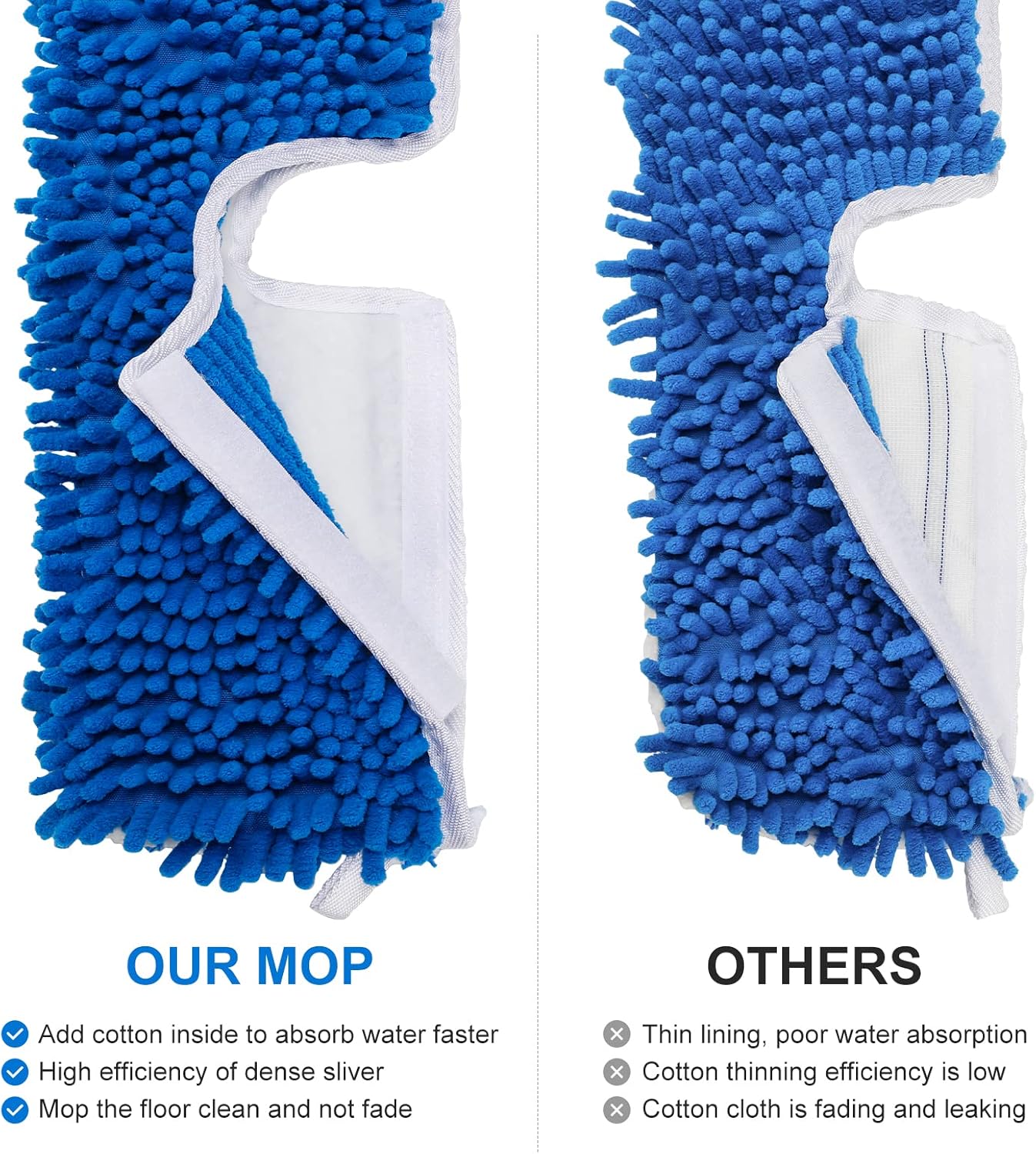 3 Pack Mop Heads Replacement Compatible for Oceda Dual-Action Flip System, Dry and Wet Used, Chenille Double Sided Mop Refills Head for Most Hardwood Floors