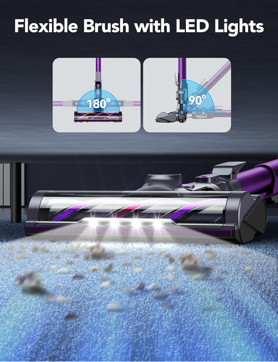 Cordless Vacuum Cleaner, Rapid Clean 23 Kpa Powerful Suction, 1.3 L Large Capacity, 2 Modes & 30Mins Runtime, Rechargeable Stick Vacuum for Pet Hair Hardwood Carpet - Purple