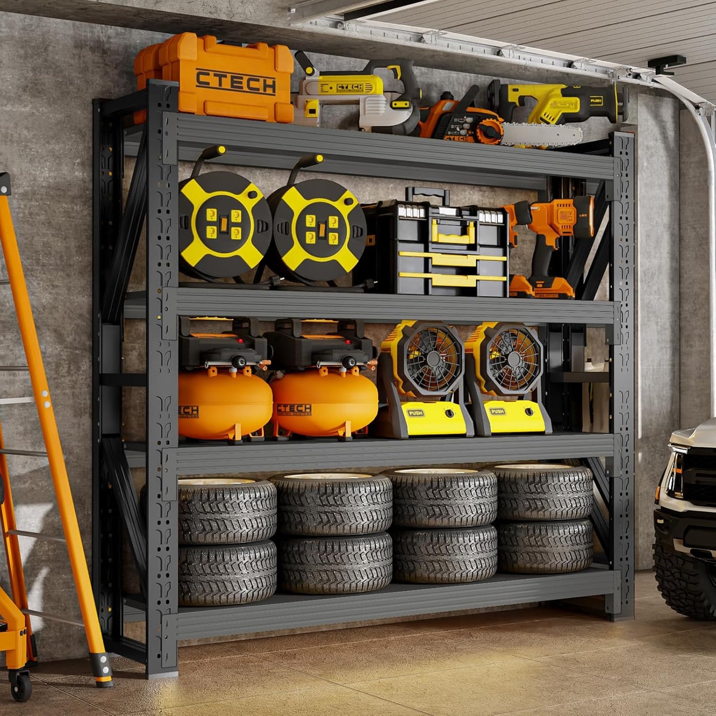 4000LBS Storage Shelves Heavy Duty, 48" W Metal Garage Shelving Units, 4 Tier Adjustable Shelf, Garage Storage Shelves Rack, Industrial Shelving for Warehouse, Basement,48" W x 24" D x 79" H