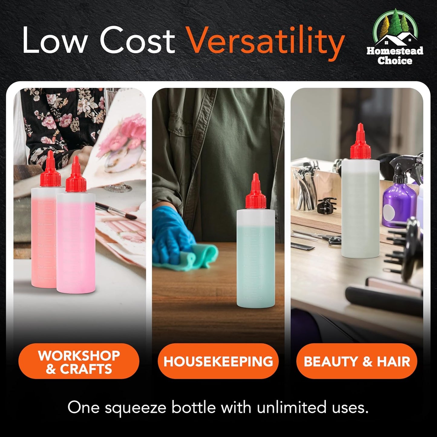 6-pack Plastic Squeeze Bottles for Sauces - 8oz Condiment Squeeze Bottles for Liquids - BPA Free Squirt Bottle with Twist Cap - Ketchup, Syrup, Oil, Dressings, Honey & Arts and Crafts