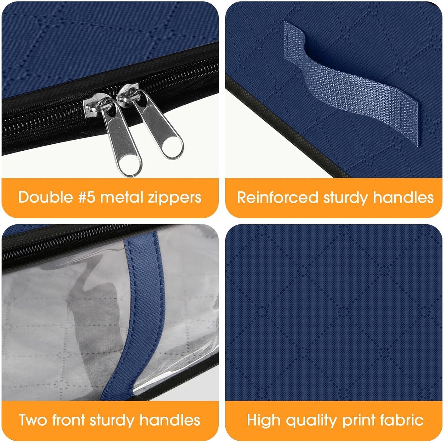 StorageRight Under Bed Storage Bins, 8-Pack 40L Foldable Fabric Storage Bags with Transparent Window, Breathable Organizer for Clothes/Blanket/Comforter/Quilt, Blue