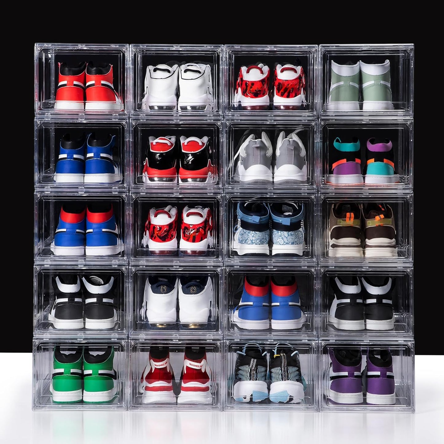 12 Pack Acrylic Shoe Boxes, Ultra Clear Shoe Boxes Stackable, Shoe Storage Box Sneaker Storage for Sneakerhead, Foldable Shoe Organizer with Magnetic Door, Professional Shoe Display Fits US Size 15