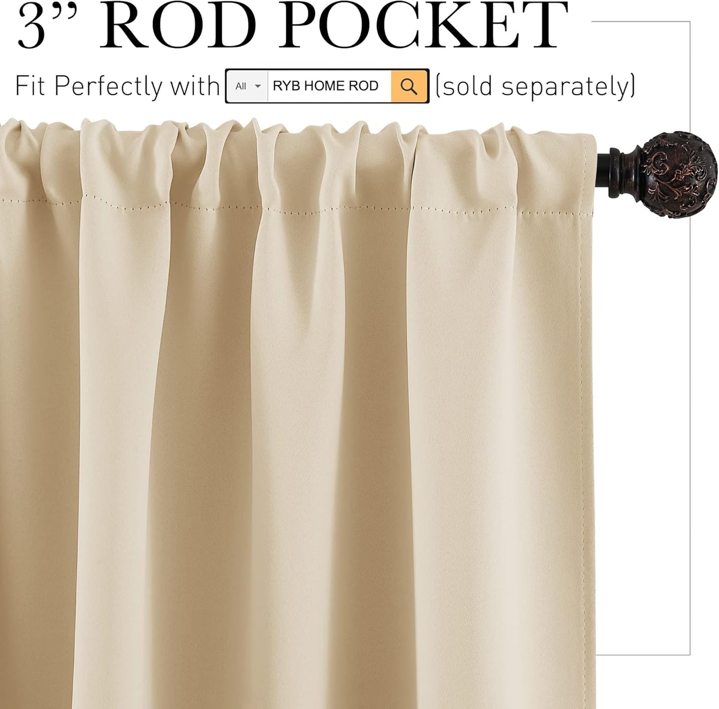 RYB HOME Dorm Curtains Room Darkening, 45 inch Length Privacy Window Treatment Thermal Insulated Covers for Shortage Room Studio Nursery, W29 x L45 inch, 2 Panels, Biscotti Beige