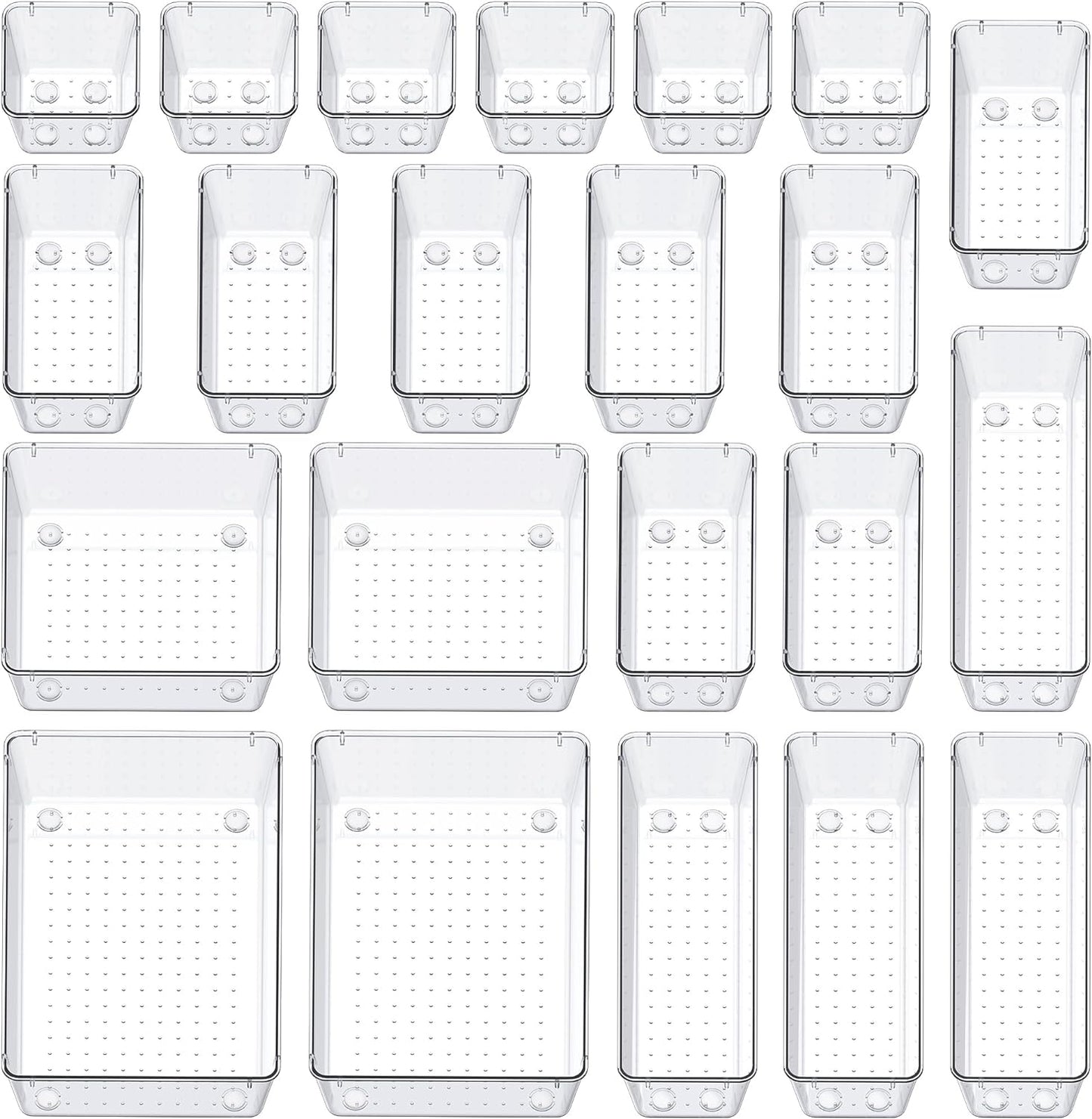 SMARTAKE 22-Piece Drawer Organizer with Non-Slip Silicone Pads, 5-Size Clear Desk Drawer Organizer Trays Storage Tray for Makeup, Jewelries, Utensils in Bedroom Dresser, Office and Kitchen, Clear
