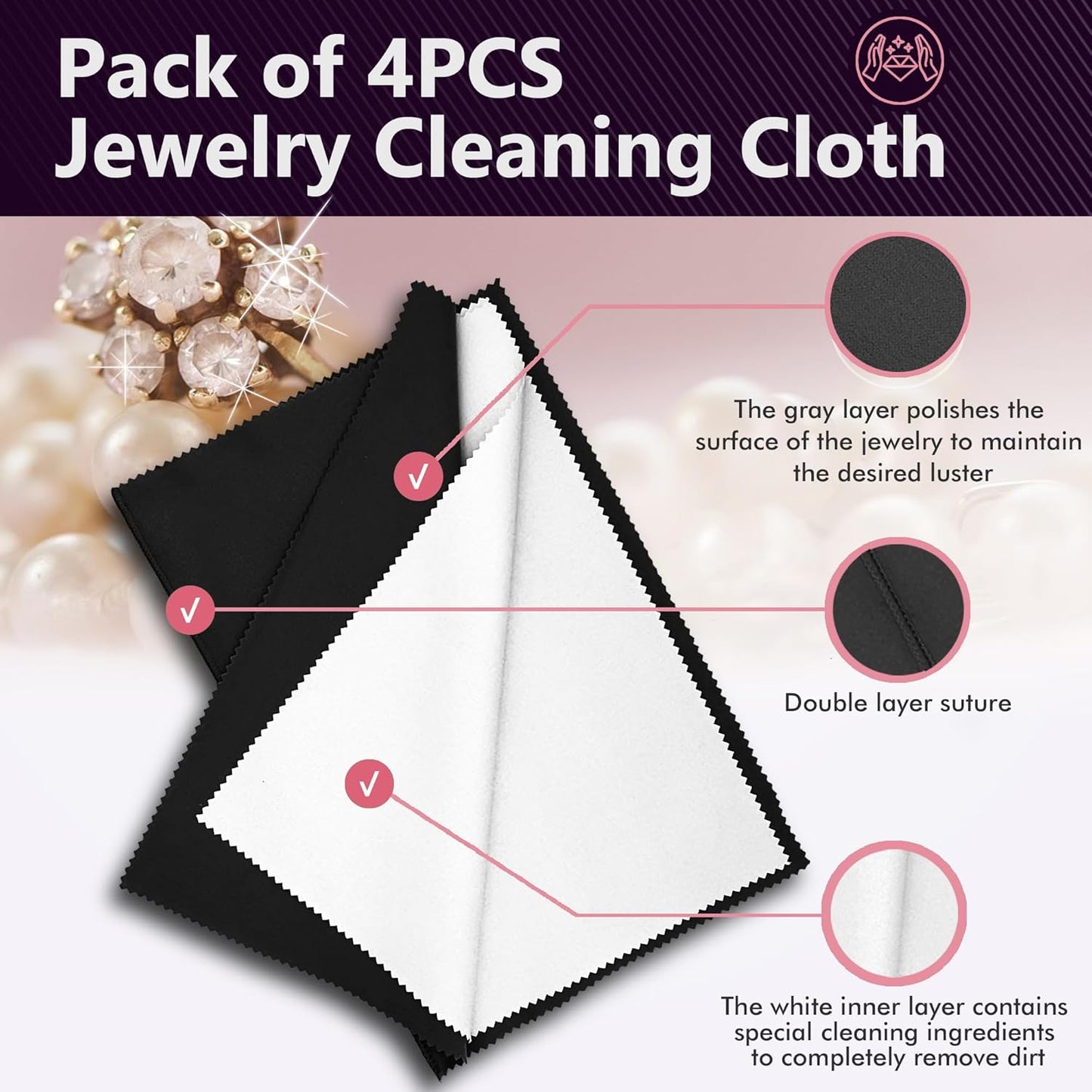 4 PCS Silver polishing Cloth,Jewelry Cleaning Cloth for Sterling Silver, Multi-Layer Silver Jewelry Cleaner Cloth Keep Jewelry Cleaning and Shiny (11'' x 14''*1Pcs, 6'' x 8''*3Pcs) (4PCS)