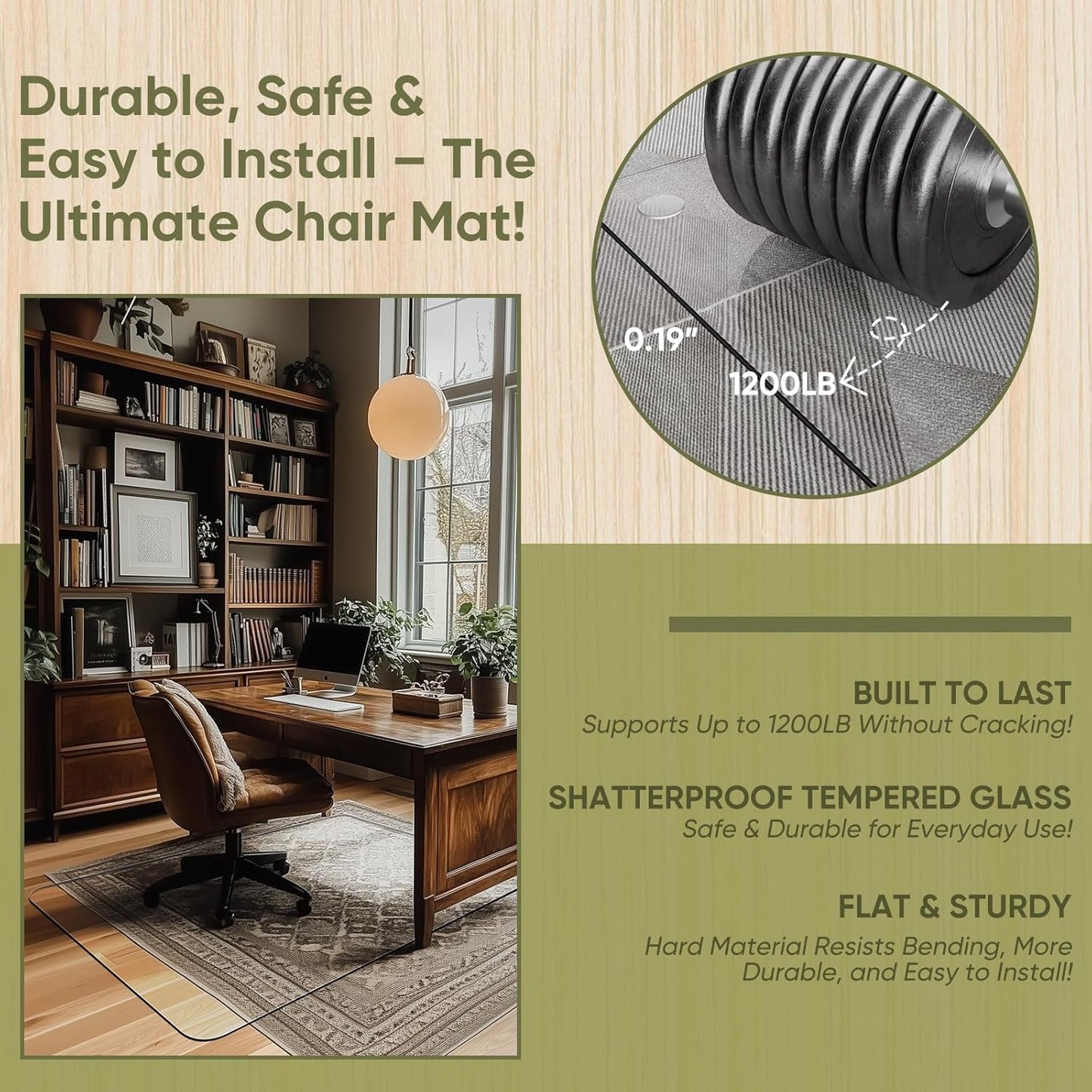 Office Chair Mat for Carpet & Hardwood, Upgraded 29" x 42" Dual Use Tempered Glass Chair Mat for Chair and Footrest Under Desk