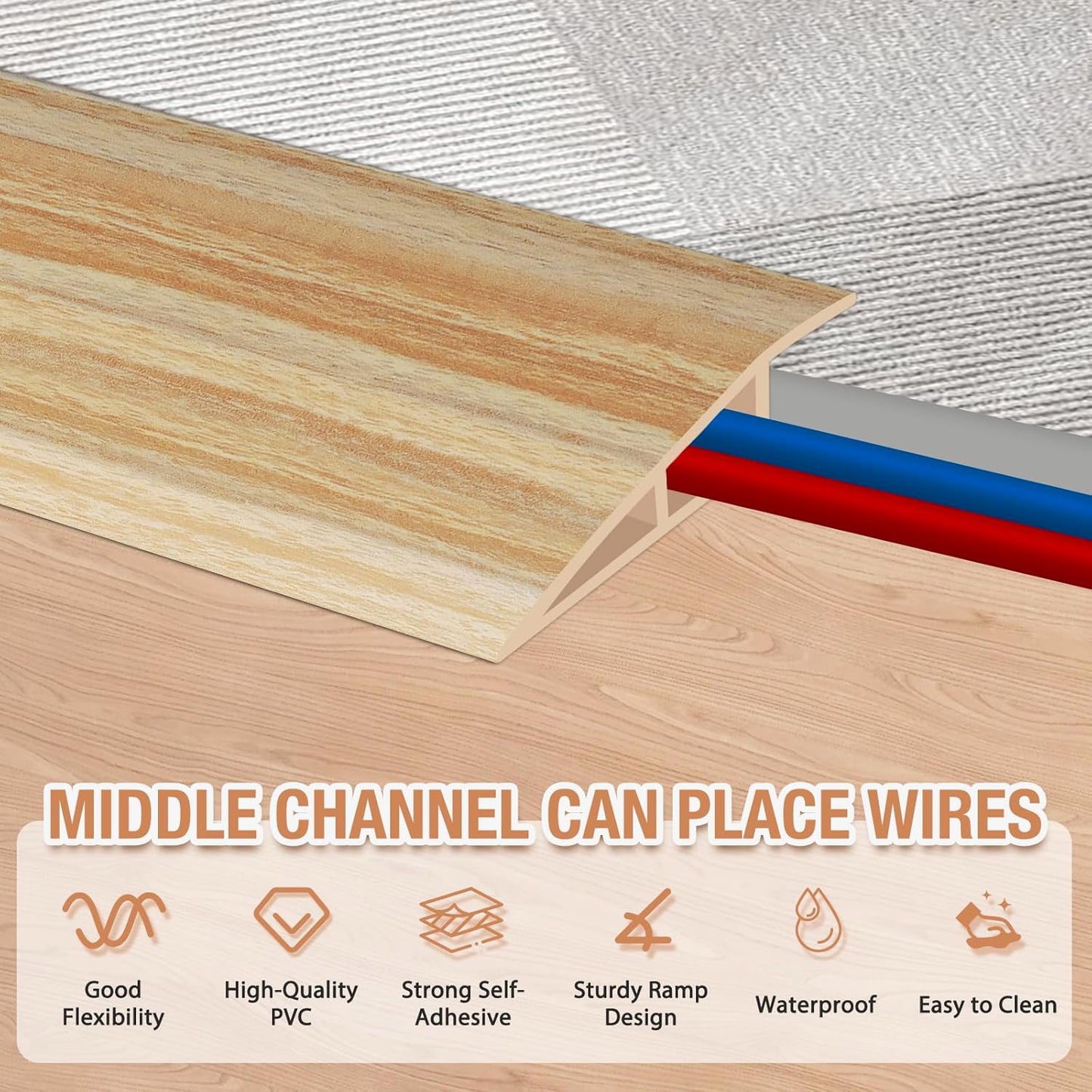 Floor Transition Strip Self Adhesive Vinyl Door Threshold for Doorways Carpet Edging Trim Overlap Edge Reducer for Laminate Floor, Carpet, Tile (Light Yellow Wood Grain, 2/5" to 3/5", 10Ft)