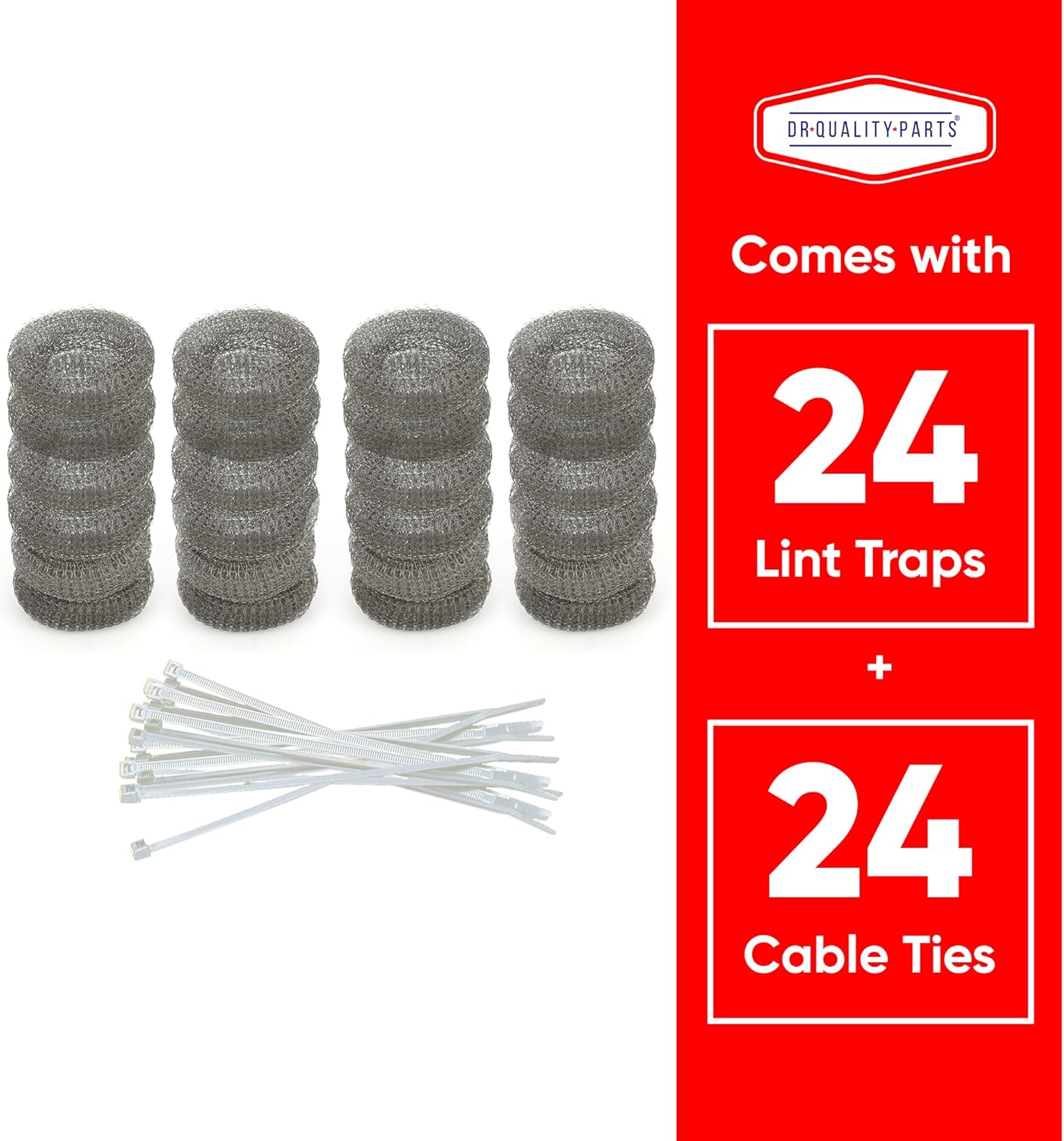 Washing Machine Lint Trap – Stainless Steel Hose Filter, Mesh Drain Catcher, Washer Sock Lint Remover, Rust-Free Snare Laundry Filter with Nylon Cable Ties, 29cmx6.5cm – 24-Pack