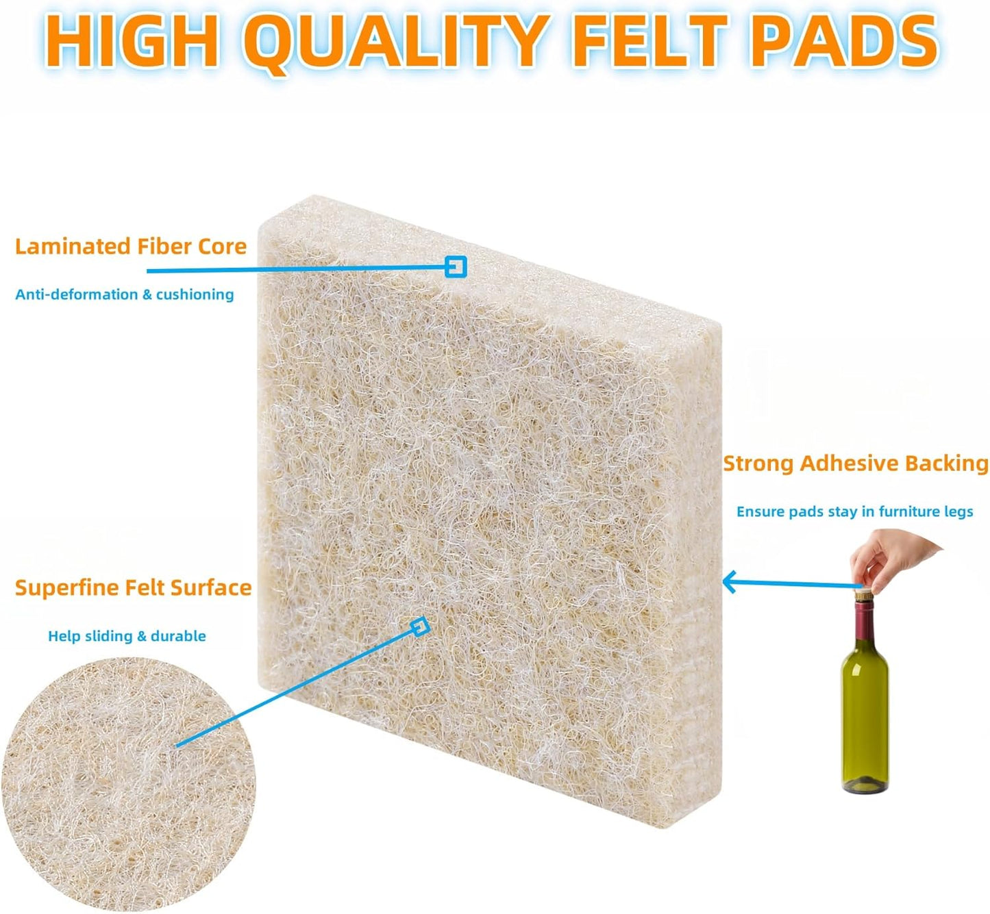 FURNIGEAR Felt Furniture Pads for Hardwood Floors - Self Adhesive Chair Felt Pads, Floor Protector for Furniture Feet, Furniture Sliders Moving Smoothly - Anti Scratch 48 Pcs 1-1/2" Square