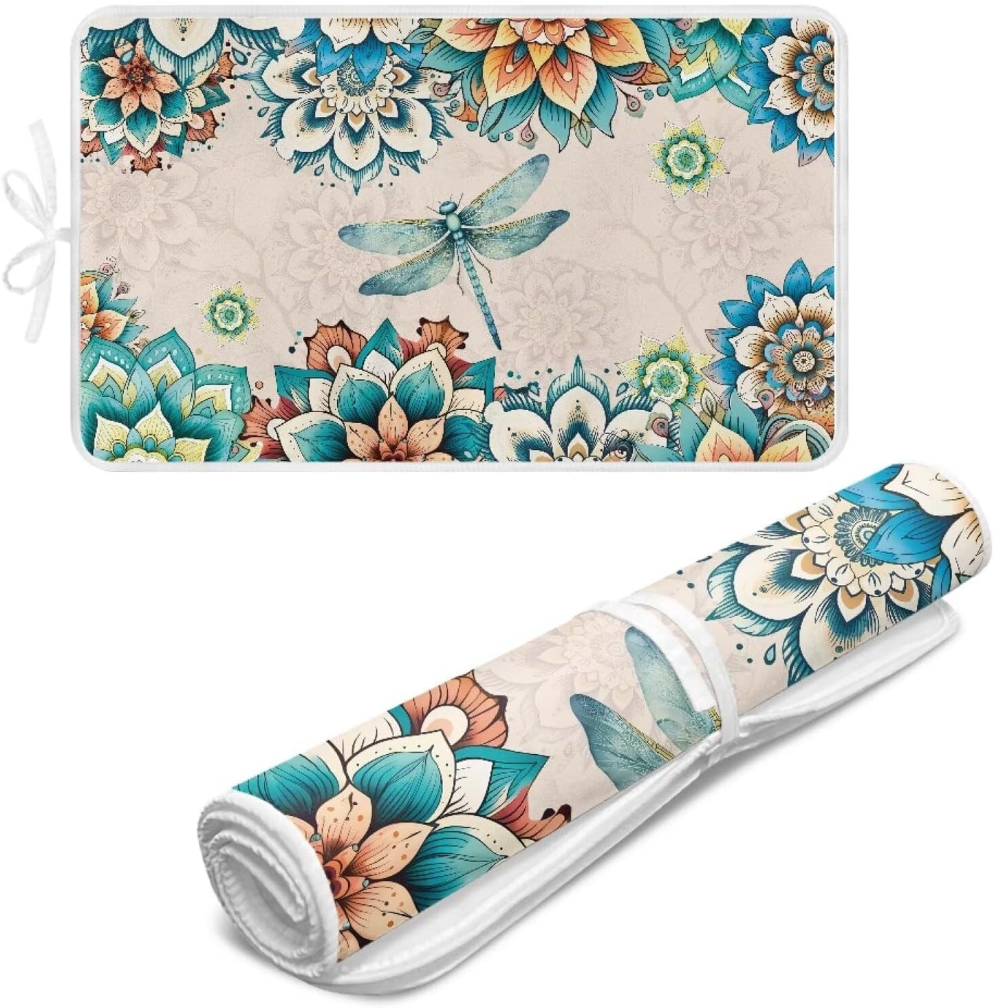Bohemian Folding Ironing Mat Heat and Steam Resistant Dragonfly Ironing Pad 32 x 16 Inch Foldable Iron Mat for Table Top Washer,Dryer,Large Iron Board Mats Irons Pad