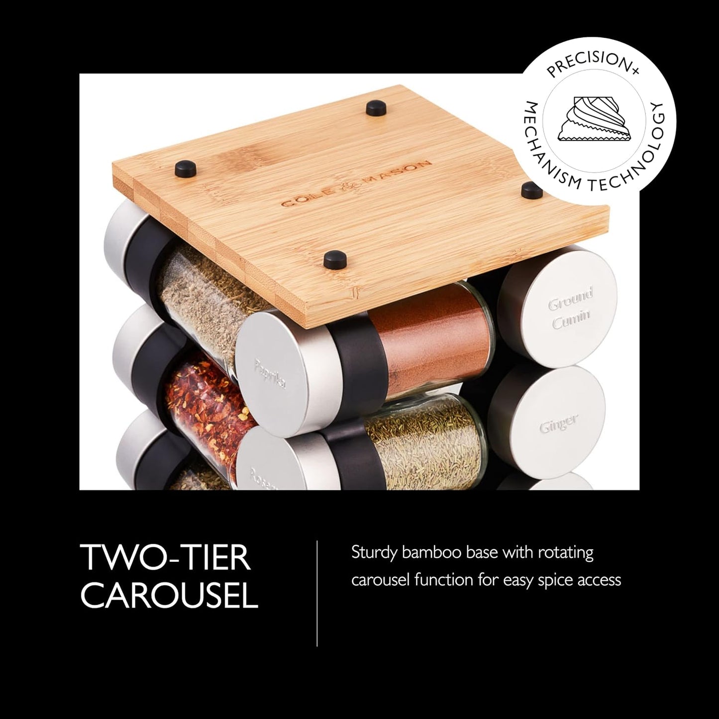 Cole & Mason Blyth Spice Rack Carousel, 16 Jar, Bamboo