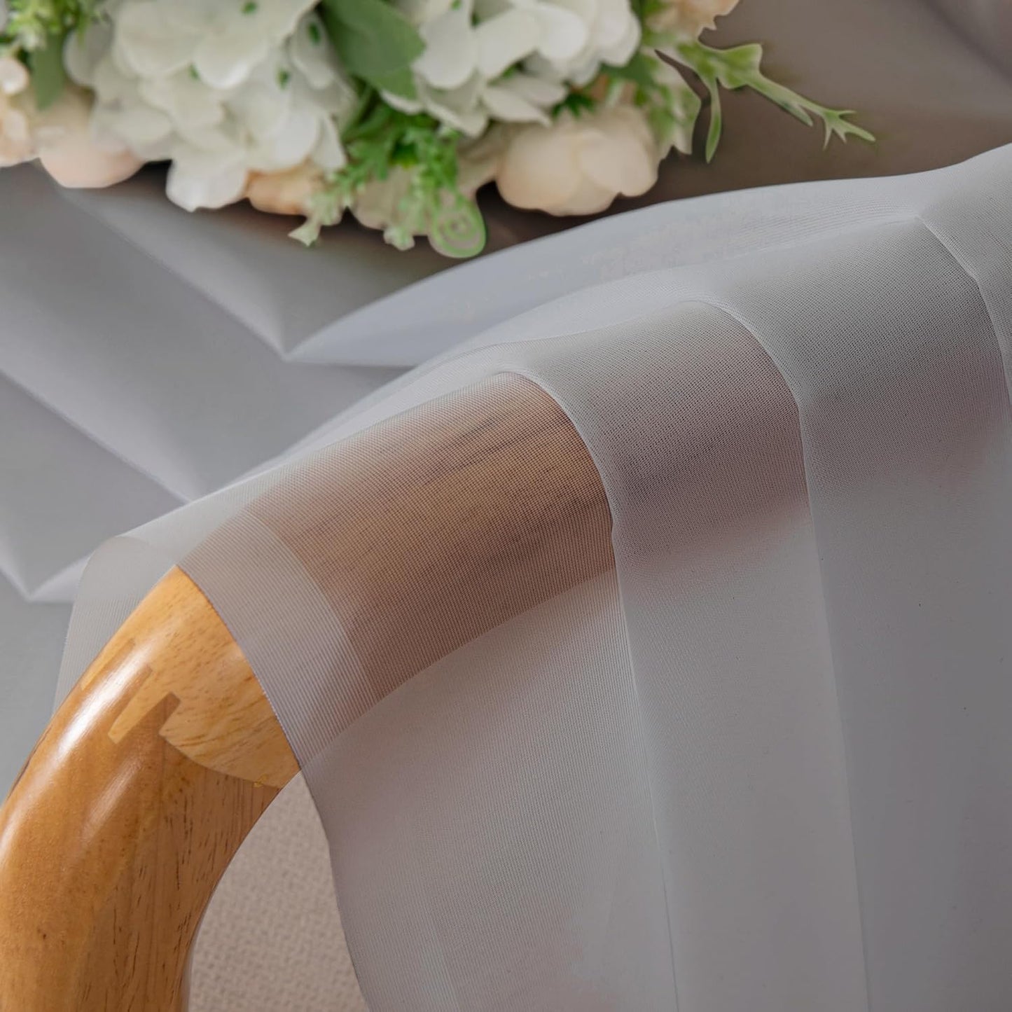 Chyhomenyc Light Grey Sheer Curtains 30 inch Length 2 Panels, Light Filtering Voile Rod Pocket Short Window Curtians for Bathroom Living Room Farmhouse Small Windows, 42Wx30L inches