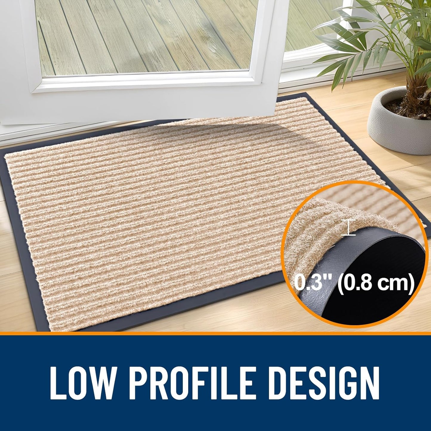 OLANLY Front Door Mat Indoor Outdoor Entrance, Waterproof Heavy Duty Doormat, Fade Resistant, Low Profile, Easy Clean Patio Porch Welcome Floor Mats for Entry, 47x23, Beige