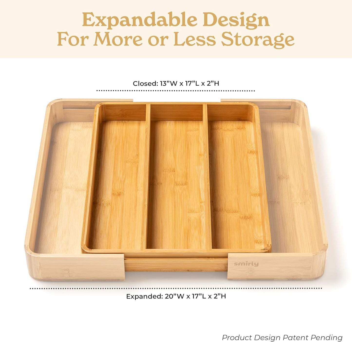 SMIRLY Silverware Drawer Organizer – Bamboo Kitchen Drawer Organizer, Adjustable Utensil Holder and Cutlery Tray, Drawer Dividers for Flatware and Kitchen Utensils