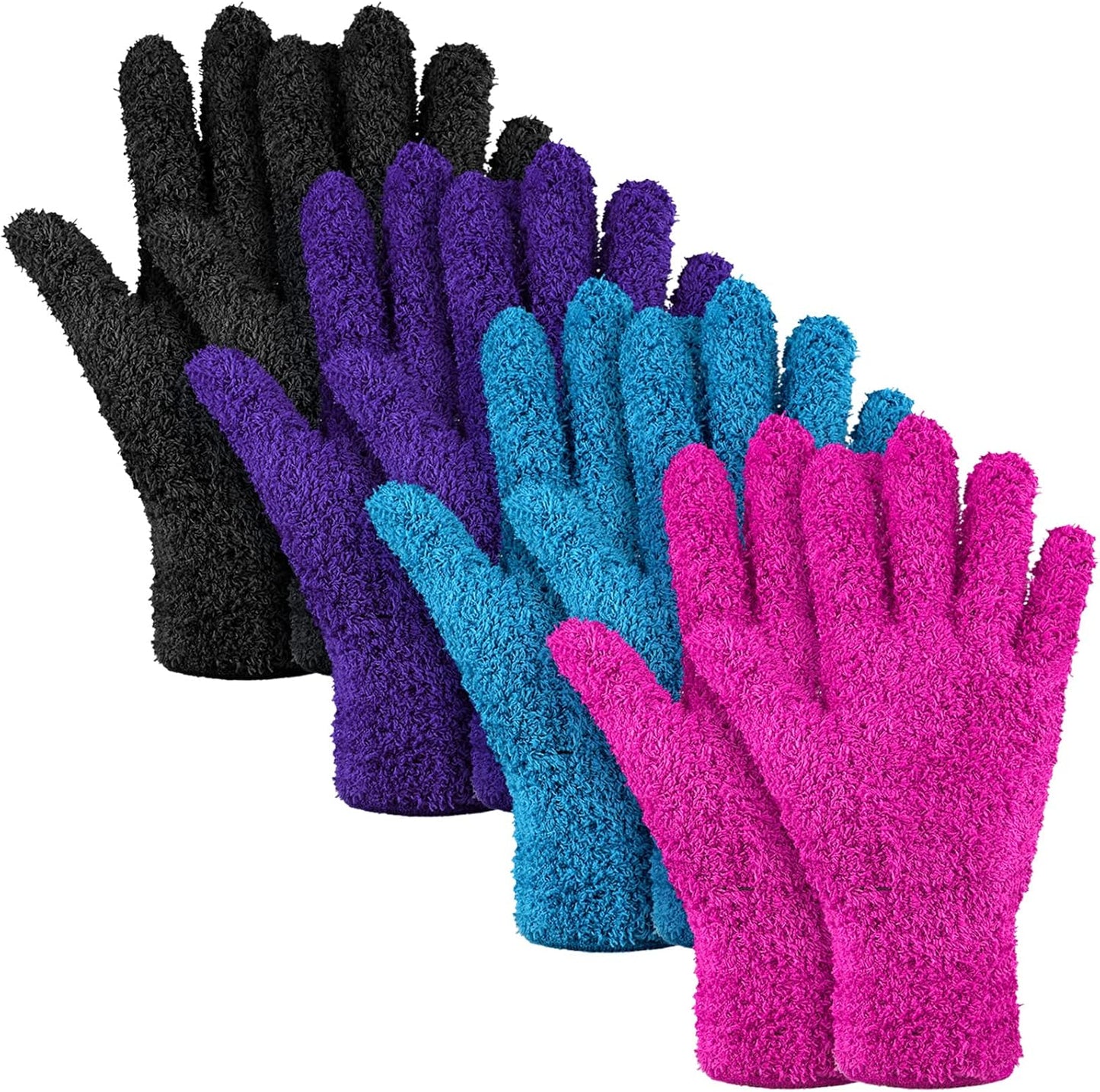 Bencailor 4 Pairs Microfiber Dusting Gloves Washable Reusable Cleaning Gloves Mittens for Plants House Cleaning Car Blinds