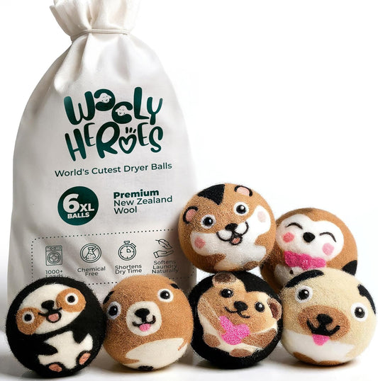 No More Dryer Sheets! Reusable Wool Dryer Balls XL 6-Pack - Reduces Static, Cuts Dry Time, & Softens Naturally