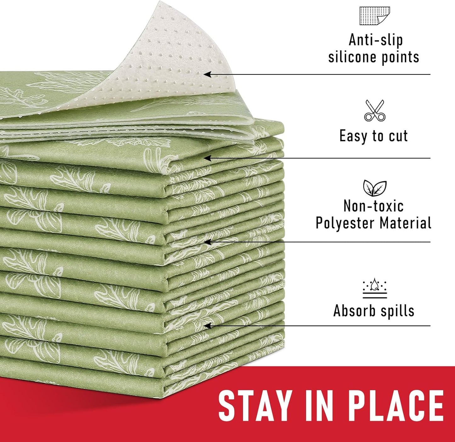 Cooyes Large Refrigerator Liners for Shelves, 12 Pack, 17.7" × 24", Fridge Drawer & Shelf Liners for Kitchen Cabinets Non-Adhesive, Breathable Cloth Material, Keep Produce Fresh Longer, Sage Green