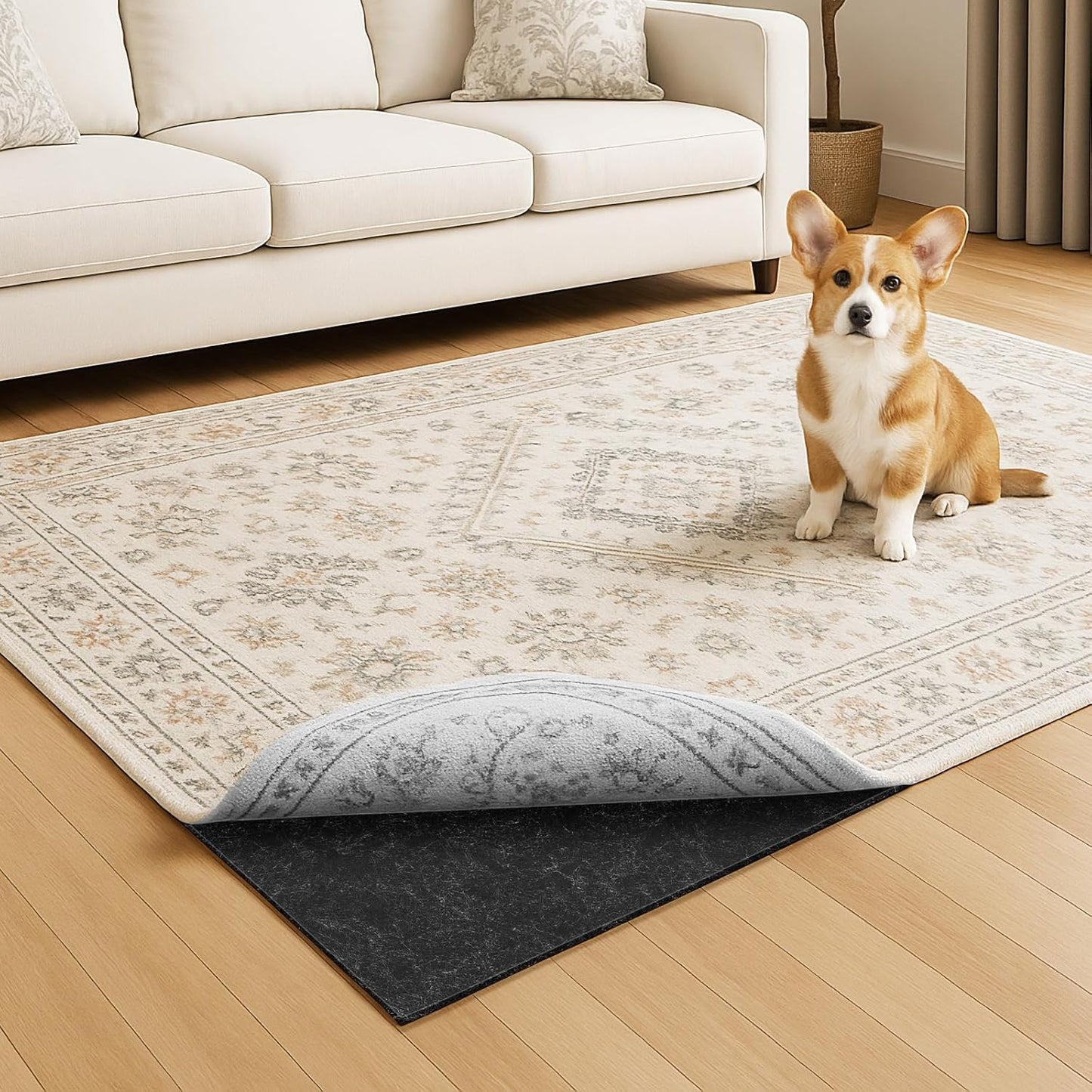 Warmstar 2x8 FT Non Slip Rug Pad,100% Waterproof Felt Rug Pad for Hardwood Floors,1/4” Thick Soft Carpet Pad with Natural Rubber Backing, Secure Grip & Floor Protection